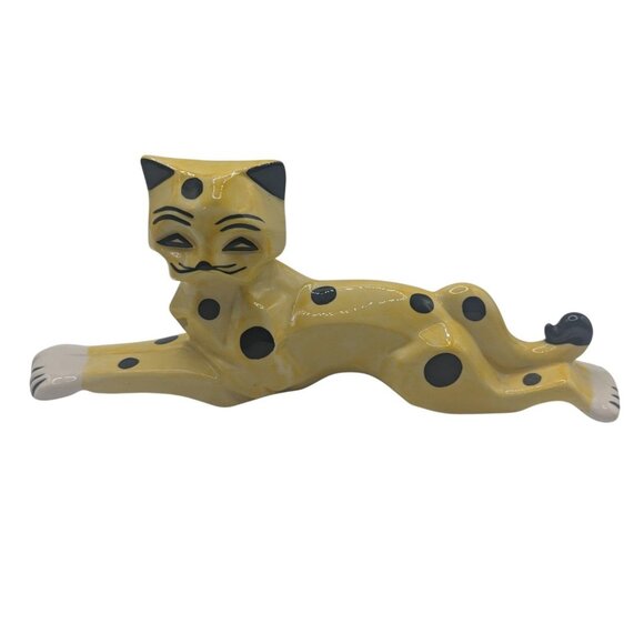 Vtg Handmade Ceramic Yellow & Black Spotted Cat Figurine By Lorna Bailey 12" - Picture 7 of 12